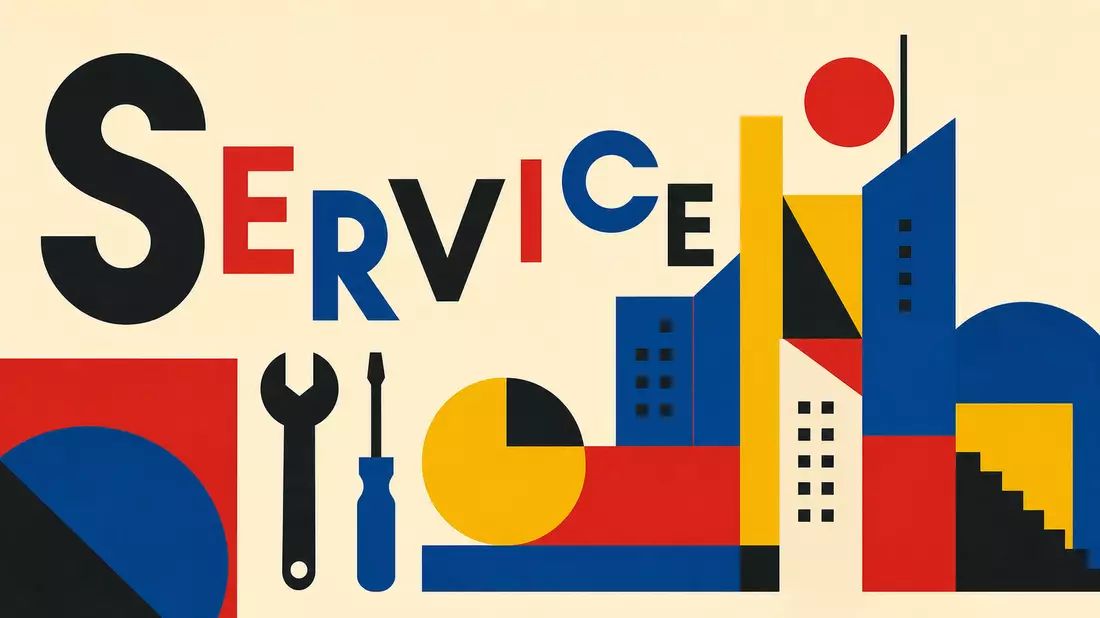 Bauhaus-Poster mit geometrischen Formen und Schriftzug SERVICE