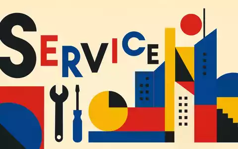 ISS A/S (DK0010181304) wird durch geometrisches Bauhaus-Poster mit SERVICE-Schriftzug und stilisierten Werkzeugformen dargestellt - Foto: THN