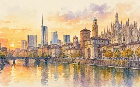 Aquarellbild der Mailänder Skyline symbolisiert den Firmensitz von Italgas S.p.A. (IT0005211237) in Italiens Wirtschaftszentrum Mailand - Foto: THN