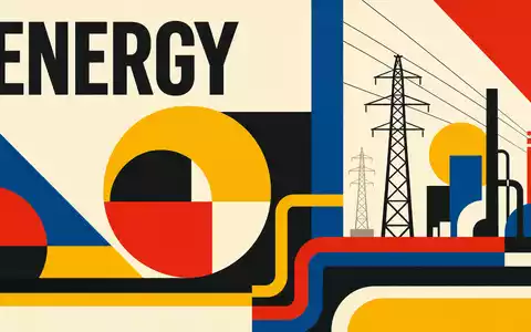 Bauhaus-Poster mit geometrischen Formen und Text ENERGY repräsentiert die Energiebranche von Italgas S.p.A. (IT0005211237) modern - Foto: THN