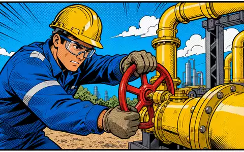 Pop-Art-Comic zeigt Gastechniker an Ventil, farbenfrohe Illustration passend zur Branche von Italgas S.p.A. (IT0005211237) - Foto: THN