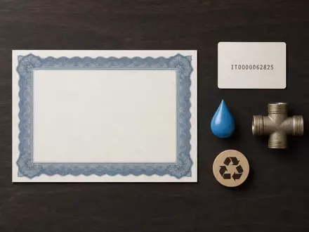 Flatlay mit Aktienzertifikat und ISIN-Karte illustriert die Investition in Hera S.p.A. mit IT0000062825 - Foto: THN