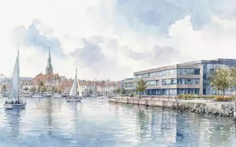 Aquarellmalerei stellt Demant A/S, ISIN DK0010268440, mit dänischer Küstenstadt und Firmensitz in Smørum dar - Foto: THN