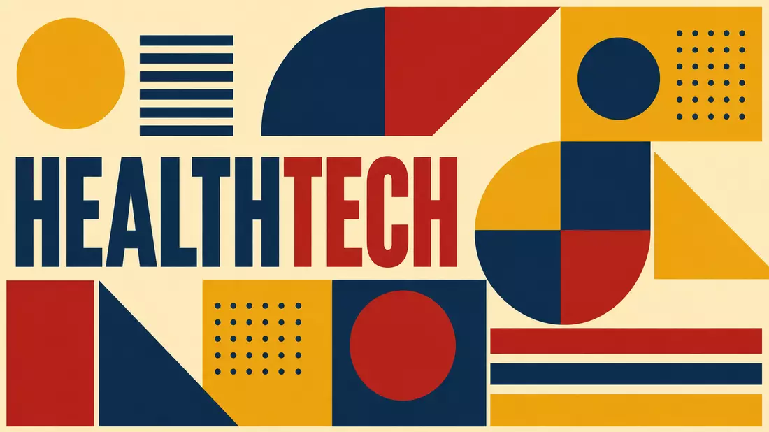 Bauhaus-Stil Poster mit geometrischen Formen und dem Wort HEALTHTECH