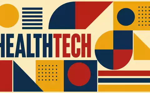Bauhaus-Poster präsentiert Demant A/S, ISIN DK0010268440, mit geometrischen Formen und dem Sektor-Text HEALTHTECH - Foto: THN