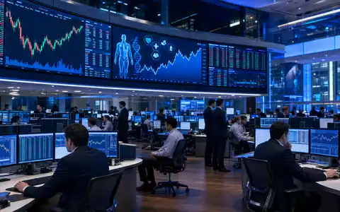 Börsen-Editorial-Foto zeigt Demant A/S, ISIN DK0010268440, mit Handelssaal der Nasdaq Copenhagen und Medizintechnik-Charts - Foto: THN