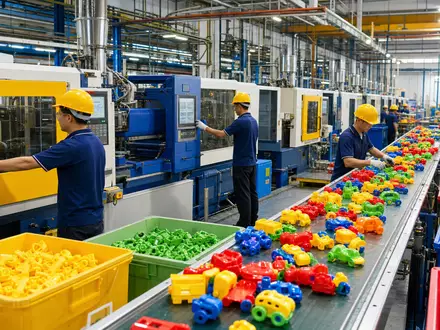 Hasbro Inc. betreibt eine moderne Spielzeugfabrik mit ISIN US4267811090 und farbenfrohen Produktionslinien weltweit - Foto: THN
