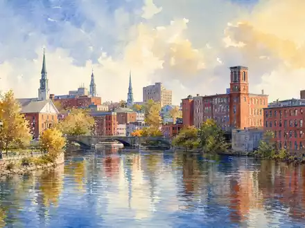 Hasbro Inc. Heimatstadt Pawtucket Rhode Island als stimmungsvolles Aquarell ISIN US4267811090 dargestellt - Foto: THN
