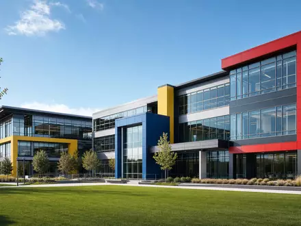 Hasbro Inc. modernes Unternehmensgebäude mit bunten Fassadenpaneelen ist an NYSE unter ISIN US4267811090 notiert - Foto: THN
