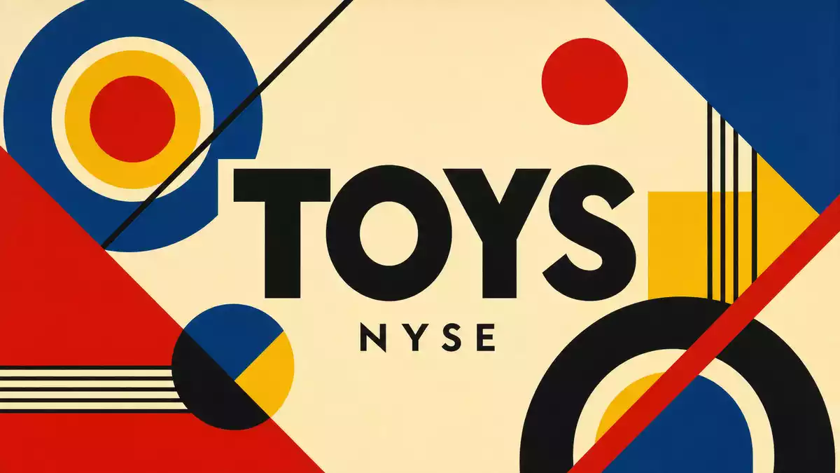 Bauhaus-Poster für Hasbro Inc. Spielzeugsektor mit TOYS NYSE Beschriftung und geometrischen Formen