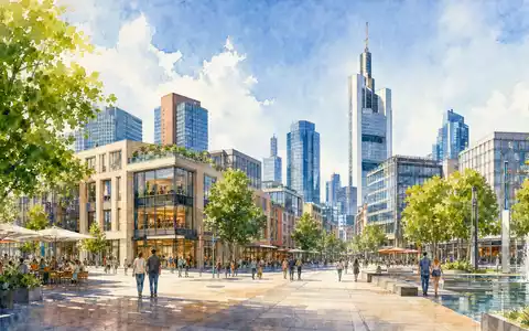 Hamborner REIT DE0006013006 – Aquarellbild eines modernen deutschen Stadtzentrums mit Gewerbe- und Bürogebäuden - Foto: THN