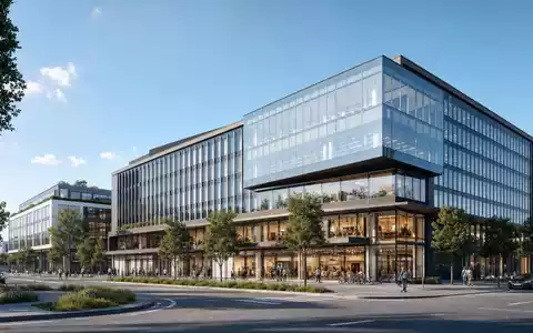 Hamborner REIT DE0006013006 – Architektur-Render eines modernen deutschen Gewerbe- und Bürokomplexes mit Glasfassade - Foto: THN