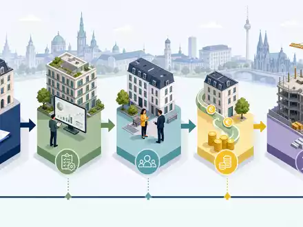 Hamborner REIT DE0006013006 – Isometrisches 3D-Diagramm der Wertschöpfungskette im deutschen gewerblichen Immobilienportfolio und Asset Management - Foto: THN