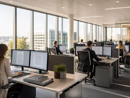 GRENKE AG DE000A161N30 zeigt modernes Büro mit Leasingspezialisten an hellen Computerarbeitsplätzen in Deutschland - Foto: THN