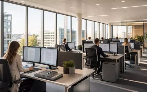 GRENKE AG DE000A161N30 zeigt modernes Büro mit Leasingspezialisten an hellen Computerarbeitsplätzen in Deutschland - Foto: THN