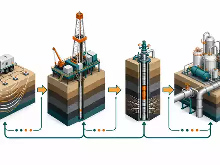 Halliburton US4062161017 isometrisches 3D Diagramm zeigt Ölfelddienstleistungs Wertschöpfungskette von Seismik bis Produktion - Foto: THN