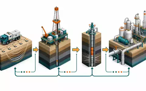 Halliburton US4062161017 isometrisches 3D Diagramm zeigt Ölfelddienstleistungs Wertschöpfungskette von Seismik bis Produktion - Foto: THN
