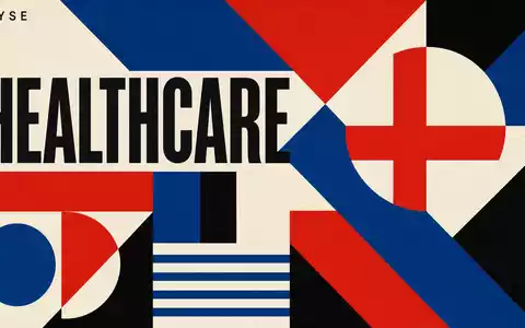 HCA Healthcare US40412C1018 Bauhaus Poster mit geometrischen Formen und HEALTHCARE Sektortext im NYSE Design Stil - Foto: THN