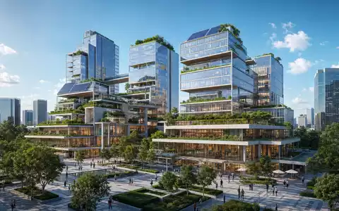 Sweco AB (ISIN SE0000164626) präsentiert als detailliertes Architektur-Render ein modernes energieeffizientes städtisches Hochhaus-Ensemble - Foto: THN