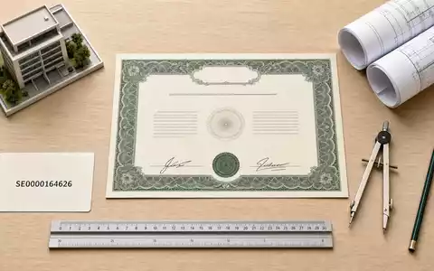 Sweco AB (ISIN SE0000164626) zeigt als Flatlay Aktienzertifikat, ISIN-Karte und Architektur-Werkzeuge übersichtlich angeordnet - Foto: THN