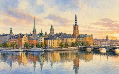 Aquarellbild stellt SSAB AB, ISIN SE0000108656, mit stimmungsvoller Ansicht der Stadt Stockholm dar - Foto: THN