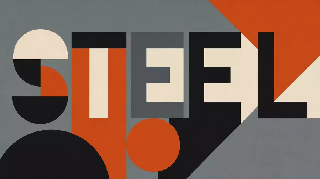 Geometrisches Bauhaus-Poster mit Formen und dem Wort STEEL