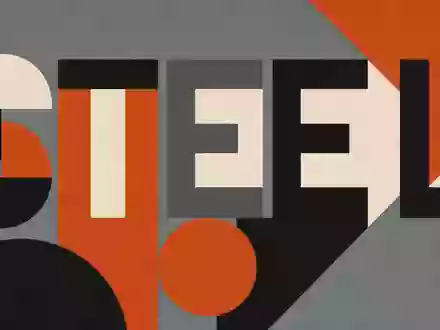 Bauhaus-Poster präsentiert SSAB AB, ISIN SE0000108656, mit geometrischen Formen und dem Sektor-Kürzel STEEL - Foto: THN