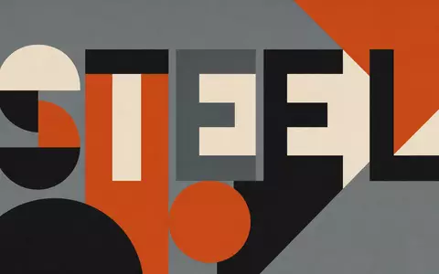 Bauhaus-Poster präsentiert SSAB AB, ISIN SE0000108656, mit geometrischen Formen und dem Sektor-Kürzel STEEL - Foto: THN