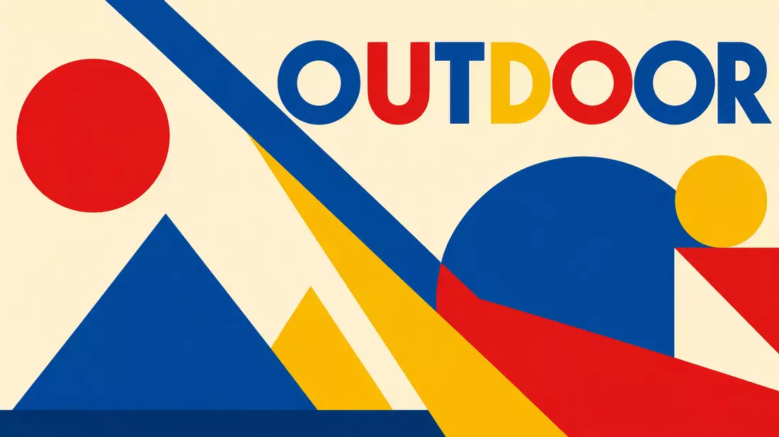 Bauhaus-Poster mit geometrischen Formen und dem Wort OUTDOOR