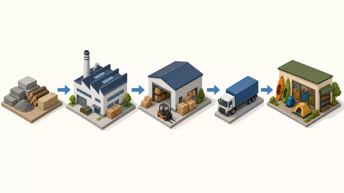 Isometrisches Diagramm der Lieferkette für Outdoor-Ausrüstung