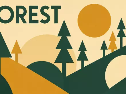 Bauhaus-Poster im geometrischen Stil illustriert Holmen AB (SE0000171100) mit stilisierten Baumformen und Sektor-Text FOREST - Foto: THN