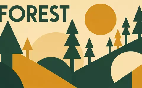 Bauhaus-Poster im geometrischen Stil illustriert Holmen AB (SE0000171100) mit stilisierten Baumformen und Sektor-Text FOREST - Foto: THN