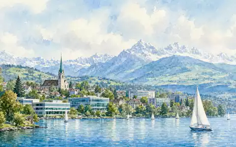 Tecan Group AG (CH0012100191) mit Sitz in der Schweiz: Aquarellansicht eines Seeortes zeigt Forschungsgebäude - Foto: THN