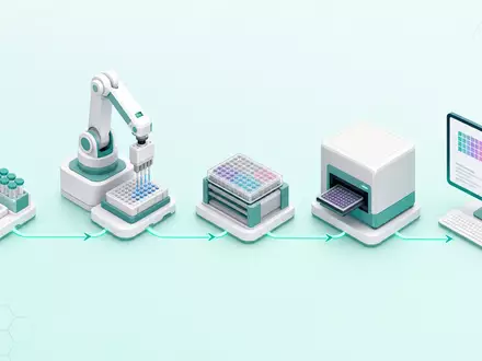 Tecan Group AG (CH0012100191) illustriert Wertschöpfungskette: isometrische 3D-Grafik zeigt automatisierten Laborworkflow von Probe bis Auswertung - Foto: THN