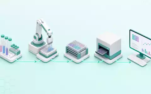 Tecan Group AG (CH0012100191) illustriert Wertschöpfungskette: isometrische 3D-Grafik zeigt automatisierten Laborworkflow von Probe bis Auswertung - Foto: THN