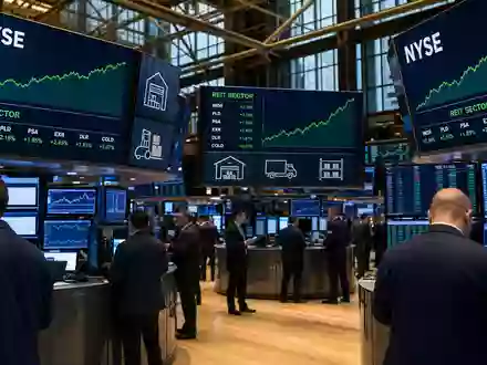 Prologis Inc. Notierung mit ISIN US74340W1036 illustriert als Börsen-Editorial mit NYSE-Handelsraum und REIT-Sektor-Charts - Foto: THN