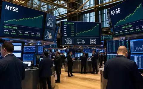 Prologis Inc. Notierung mit ISIN US74340W1036 illustriert als Börsen-Editorial mit NYSE-Handelsraum und REIT-Sektor-Charts - Foto: THN
