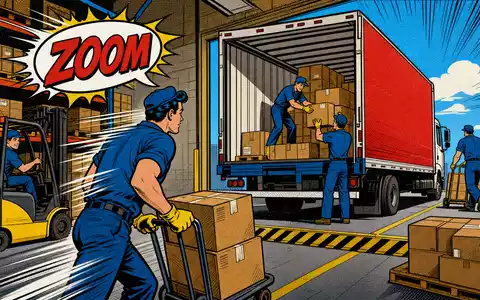 Prologis Inc. Logistikalltag mit ISIN US74340W1036 gezeigt als farbenfrohe Pop-Art-Comic-Szene an einer Laderampe - Foto: THN
