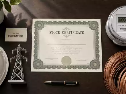 Flatlay mit Aktienzertifikat und ISIN-Karte US69351T1060 illustriert Investment in PPL Corporation, Smart-Meter arrangiert - Foto: THN