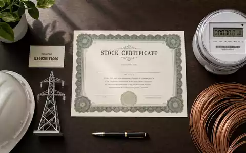 Flatlay mit Aktienzertifikat und ISIN-Karte US69351T1060 illustriert Investment in PPL Corporation, Smart-Meter arrangiert - Foto: THN