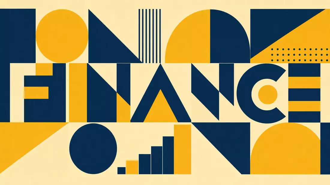 Geometrisches Bauhaus-Poster mit Kreisen, Dreiecken und dem Wort FINANCE