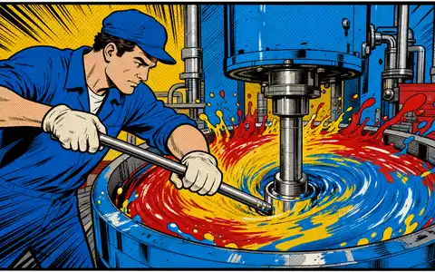 Pop-Art-Comic zeigt Arbeiter beim Farbmischen als Symbol für PPG Industries Inc., ISIN US6935061076, stilisierte Beschichtungsindustrie-Szene - Foto: THN