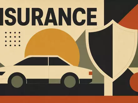Progressive Corp US7433151039 zeigt geometrisches Bauhaus-Poster mit Schriftzug INSURANCE, Auto- und Schildformen - Foto: THN