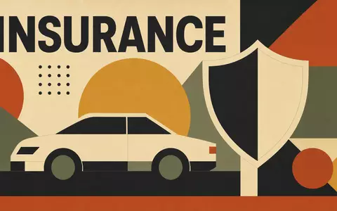 Progressive Corp US7433151039 zeigt geometrisches Bauhaus-Poster mit Schriftzug INSURANCE, Auto- und Schildformen - Foto: THN