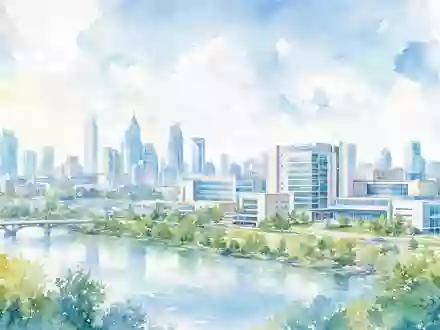 Aquarellbild einer Stadt mit Gesundheitscampus zeigt Universal Health, Aktie ISIN US9139031002, sanfte Farben urban - Foto: THN