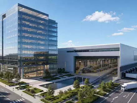 Architektur-Render eines modernen Hauptsitzes und Logistikzentrums, repräsentativ für United Parcel Serv., ISIN US9113121068 - Foto: THN