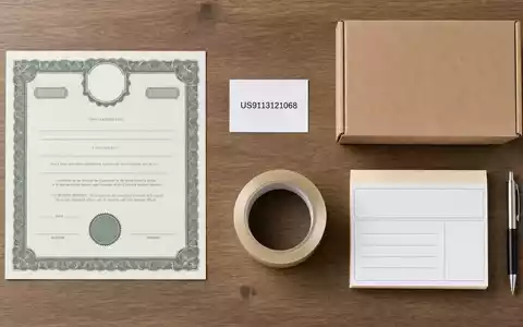 Flatlay mit Aktienzertifikat und ISIN-Karte US9113121068, thematisch verbunden mit United Parcel Serv. und Logistik - Foto: THN