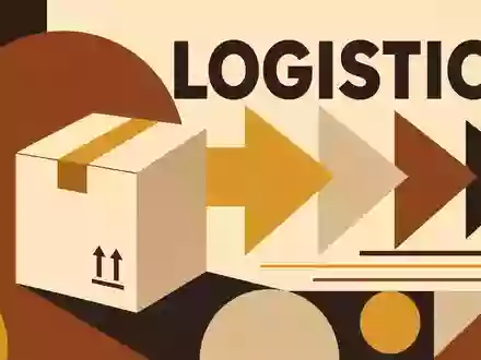Bauhaus-Poster mit geometrischen Formen und Schriftzug LOGISTICS, gestaltet für United Parcel Serv., ISIN US9113121068 - Foto: THN