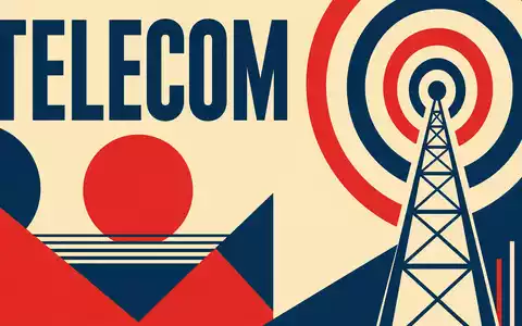United Internet AG DE0005089031 zeigt Bauhaus-Poster mit geometrischen Formen, Sendemast und Schriftzug TELECOM - Foto: THN