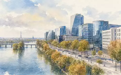 Aquarellansicht einer GeschÀftsstadt am Fluss reprÀsentiert den Sitz von Société BIC S.A., ISIN FR0000120198 - Foto: THN